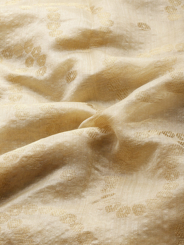 Beige Silk Blend Woven Zari Design Paisley Saree with Unstitched Blouse - Hiral Fashion - Distacart