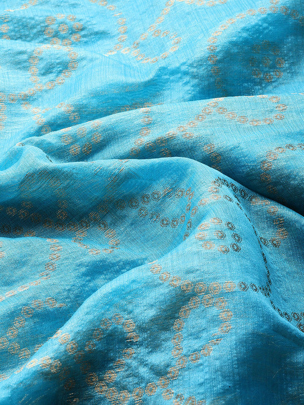 Blue Silk Blend Woven Zari Design Geomatric Saree with Unstitched Blouse - Hiral Fashion - Distacart