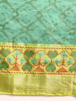 Thumbnail for Green Silk Blend Woven Zari Design Striped Saree with Unstitched Blouse - Hiral Fashion - Distacart