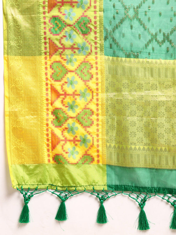 Green Silk Blend Woven Zari Design Striped Saree with Unstitched Blouse - Hiral Fashion - Distacart