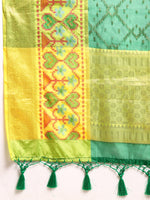 Thumbnail for Green Silk Blend Woven Zari Design Striped Saree with Unstitched Blouse - Hiral Fashion - Distacart