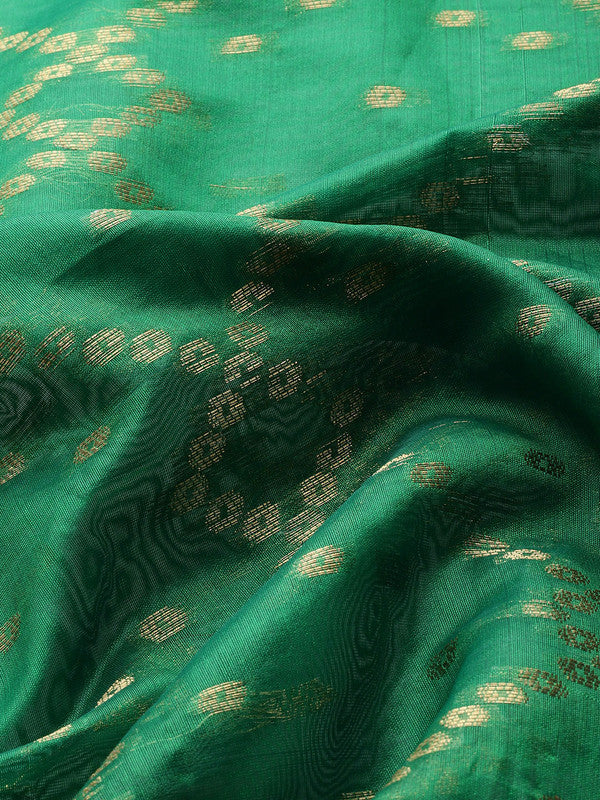 Green Silk Blend Woven Zari Design Striped Saree with Unstitched Blouse - Hiral Fashion - Distacart