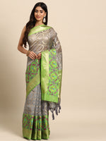 Thumbnail for Gray Silk Blend Woven Zari Design Geomatric Saree with Unstitched Blouse - Hiral Fashion - Distacart