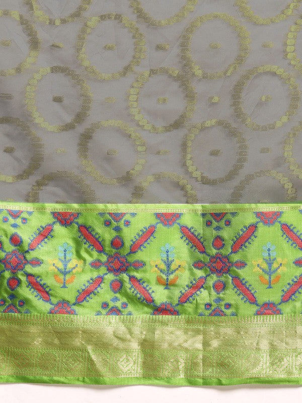 Gray Silk Blend Woven Zari Design Geomatric Saree with Unstitched Blouse - Hiral Fashion - Distacart