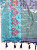 Thumbnail for Navy Blue Silk Blend Woven Zari Design Floral Saree with Unstitched Blouse - Hiral Fashion - Distacart