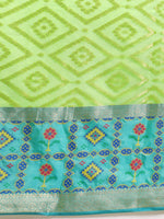 Thumbnail for Green Silk Blend Woven Zari Design Geomatric Saree with Unstitched Blouse - Hiral Fashion - Distacart