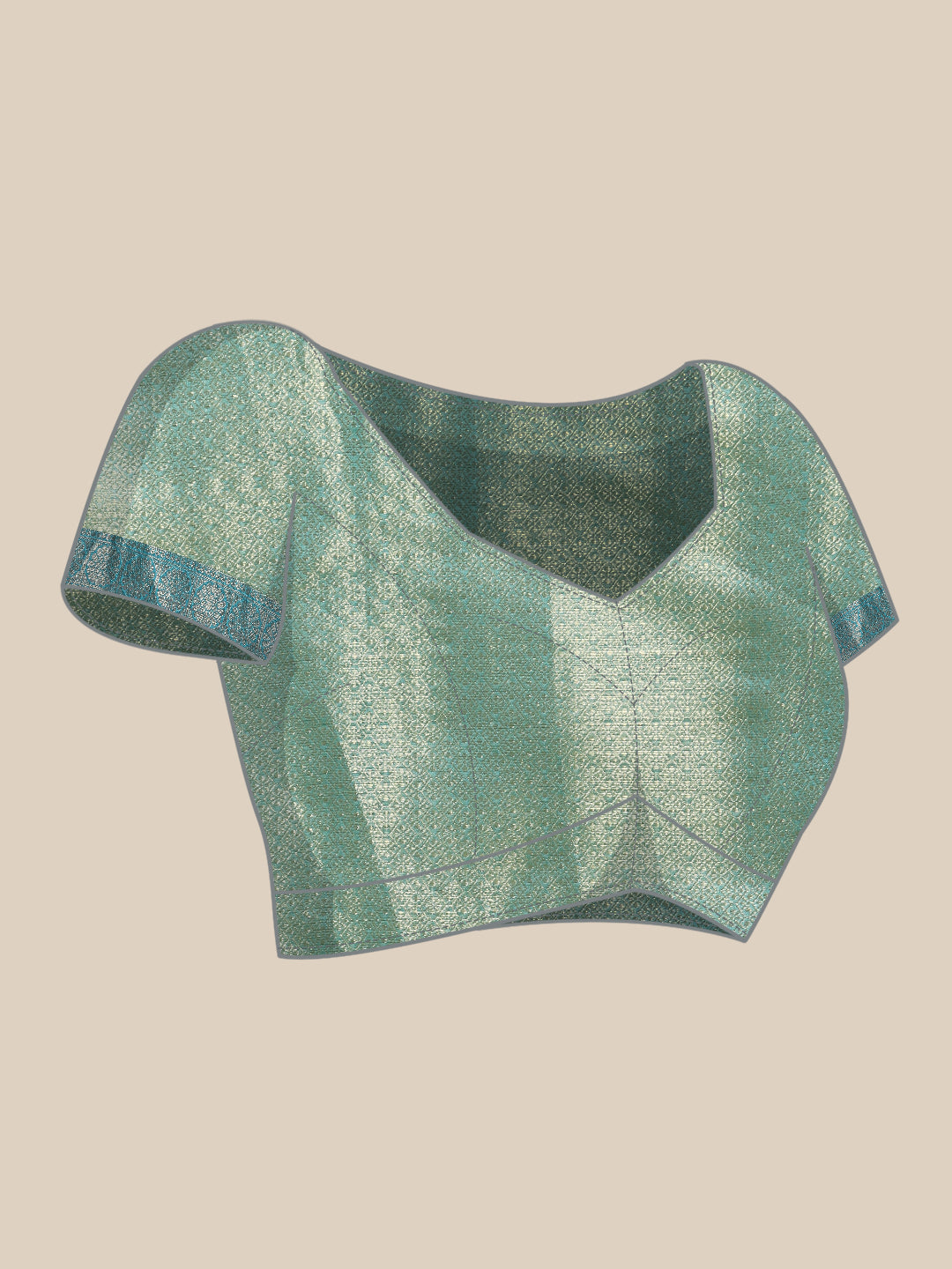 Green Silk Blend Woven Zari Design Geomatric Saree with Unstitched Blouse - Hiral Fashion - Distacart