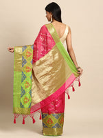 Thumbnail for Pink Silk Blend Woven Zari Design Geomatric Saree with Unstitched Blouse - Hiral Fashion - Distacart