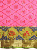 Thumbnail for Pink Silk Blend Woven Zari Design Geomatric Saree with Unstitched Blouse - Hiral Fashion - Distacart