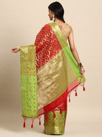Thumbnail for Red Silk Blend Woven Zari Design Striped Saree with Unstitched Blouse - Hiral Fashion - Distacart