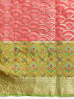 Thumbnail for Red Silk Blend Woven Zari Design Striped Saree with Unstitched Blouse - Hiral Fashion - Distacart