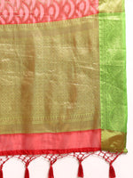 Thumbnail for Red Silk Blend Woven Zari Design Striped Saree with Unstitched Blouse - Hiral Fashion - Distacart