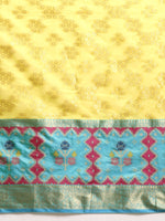 Thumbnail for Yellow Silk Blend Woven Zari Design Geomatric Saree with Unstitched Blouse - Hiral Fashion - Distacart