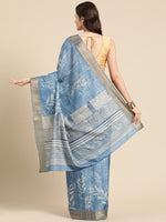 Thumbnail for Blue Silk Blend Digital Print Floral Saree with Unstitched Blouse - Hiral Fashion - Distacart