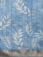 Thumbnail for Blue Silk Blend Digital Print Floral Saree with Unstitched Blouse - Hiral Fashion - Distacart
