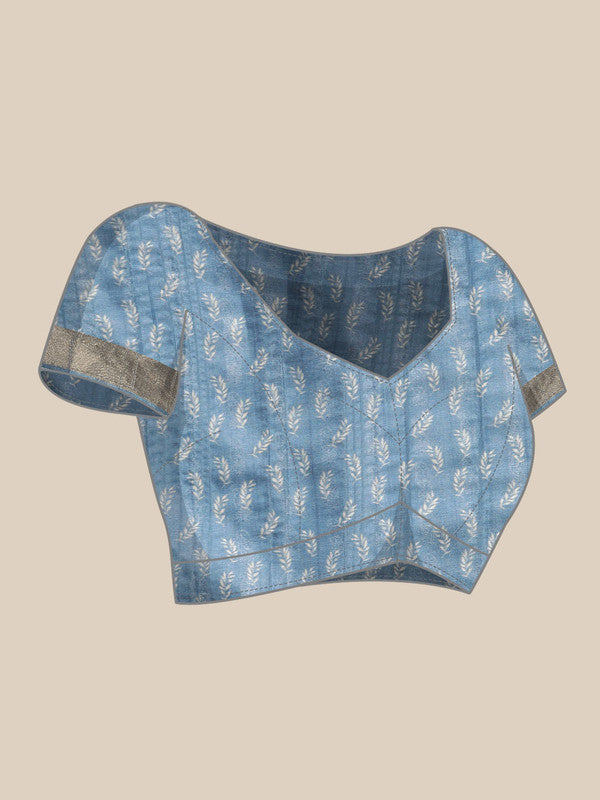 Blue Silk Blend Digital Print Floral Saree with Unstitched Blouse - Hiral Fashion - Distacart