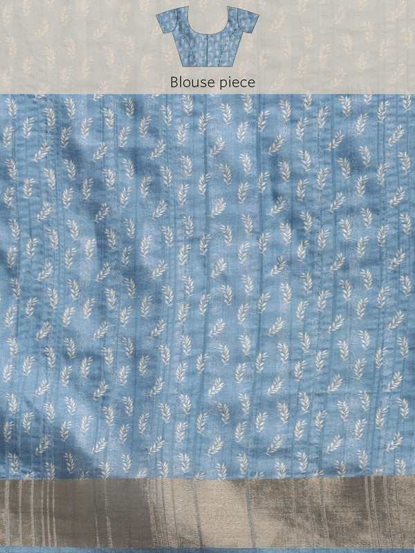 Blue Silk Blend Digital Print Floral Saree with Unstitched Blouse - Hiral Fashion - Distacart