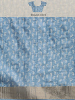 Thumbnail for Blue Silk Blend Digital Print Floral Saree with Unstitched Blouse - Hiral Fashion - Distacart