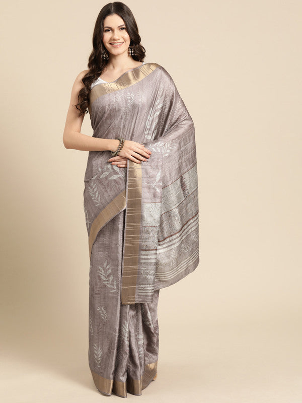 Brown Silk Blend Digital Print Floral Saree with Unstitched Blouse - Hiral Fashion - Distacart