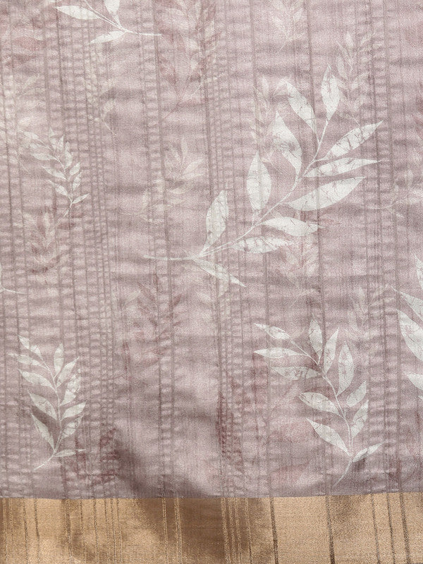 Brown Silk Blend Digital Print Floral Saree with Unstitched Blouse - Hiral Fashion - Distacart