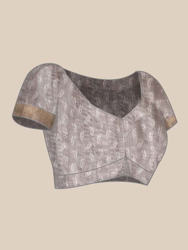 Brown Silk Blend Digital Print Floral Saree with Unstitched Blouse - Hiral Fashion - Distacart