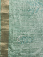 Thumbnail for Green Silk Blend Digital Print Floral Saree with Unstitched Blouse - Hiral Fashion - Distacart