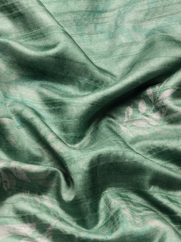 Green Silk Blend Digital Print Floral Saree with Unstitched Blouse - Hiral Fashion - Distacart