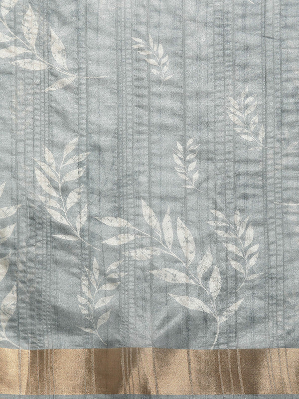 Gray Silk Blend Digital Print Floral Saree with Unstitched Blouse - Hiral Fashion - Distacart