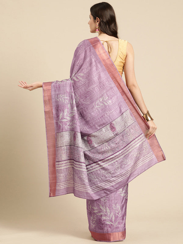 Lavender Silk Blend Digital Print Floral Saree with Unstitched Blouse - Hiral Fashion - Distacart