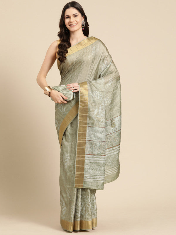 Olive Silk Blend Digital Print Floral Saree with Unstitched Blouse - Hiral Fashion - Distacart