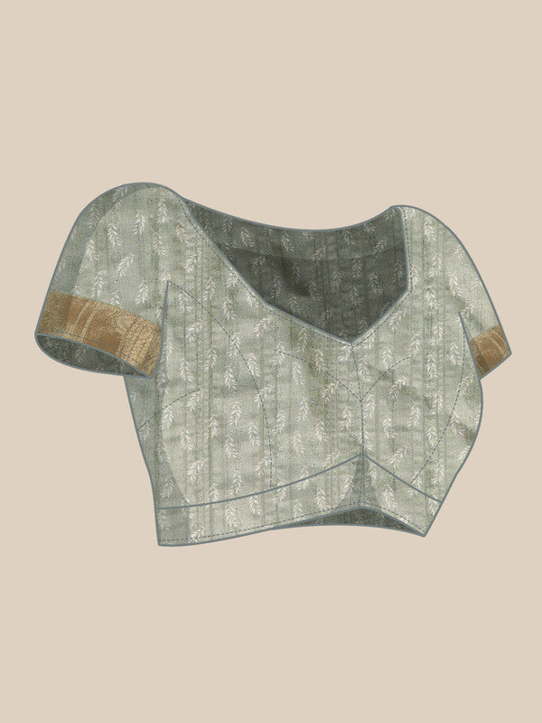 Olive Silk Blend Digital Print Floral Saree with Unstitched Blouse - Hiral Fashion - Distacart