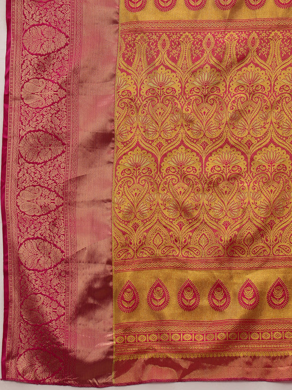 Green Pure Silk Woven Zari Design Floral Saree with Unstitched Blouse - Hiral Fashion - Distacart