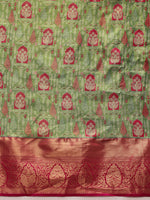 Thumbnail for Green Pure Silk Woven Zari Design Floral Saree with Unstitched Blouse - Hiral Fashion - Distacart