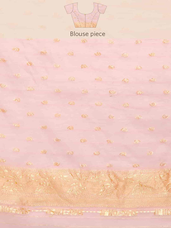 Light Pink Pure Cotton Woven Zari Design Floral Saree with Unstitched Blouse - Hiral Fashion - Distacart