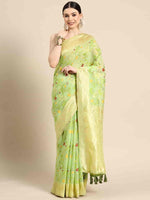 Thumbnail for Green Pure Cotton Woven Zari Design Floral Saree with Unstitched Blouse - Hiral Fashion - Distacart