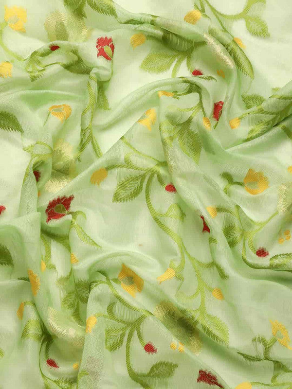 Green Pure Cotton Woven Zari Design Floral Saree with Unstitched Blouse - Hiral Fashion - Distacart