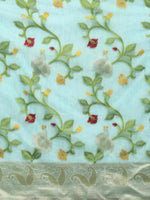 Thumbnail for Turquoise Pure Cotton Woven Zari Design Floral Saree with Unstitched Blouse - Hiral Fashion - Distacart