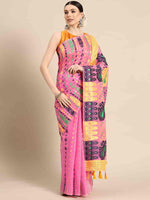 Thumbnail for Pink Pure Cotton Woven Zari Design Paisley Saree with Unstitched Blouse - Hiral Fashion - Distacart