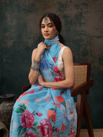 Thumbnail for Blue Polyester Digital Print Abstract Saree with Unstitched Blouse - Hiral Fashion - Distacart