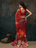 Thumbnail for Brown Polyester Digital Print Abstract Saree with Unstitched Blouse - Hiral Fashion - Distacart