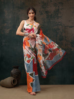 Thumbnail for Multicolor Polyester Digital Print Abstract Saree with Unstitched Blouse - Hiral Fashion - Distacart