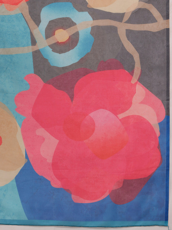 Multicolor Polyester Digital Print Abstract Saree with Unstitched Blouse - Hiral Fashion - Distacart