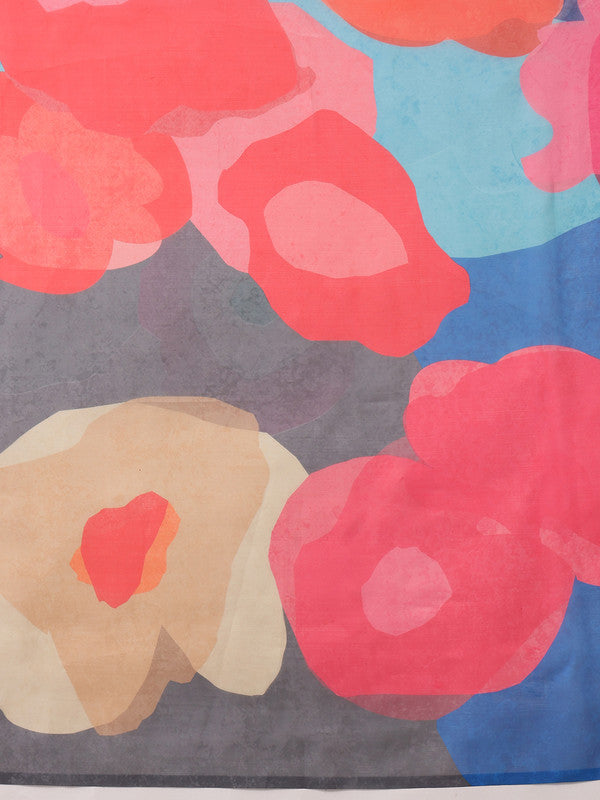 Multicolor Polyester Digital Print Abstract Saree with Unstitched Blouse - Hiral Fashion - Distacart