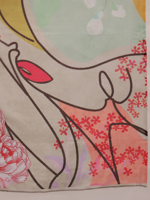 Multicolor Polyester Digital Print Abstract Saree with Unstitched Blouse - Hiral Fashion - Distacart