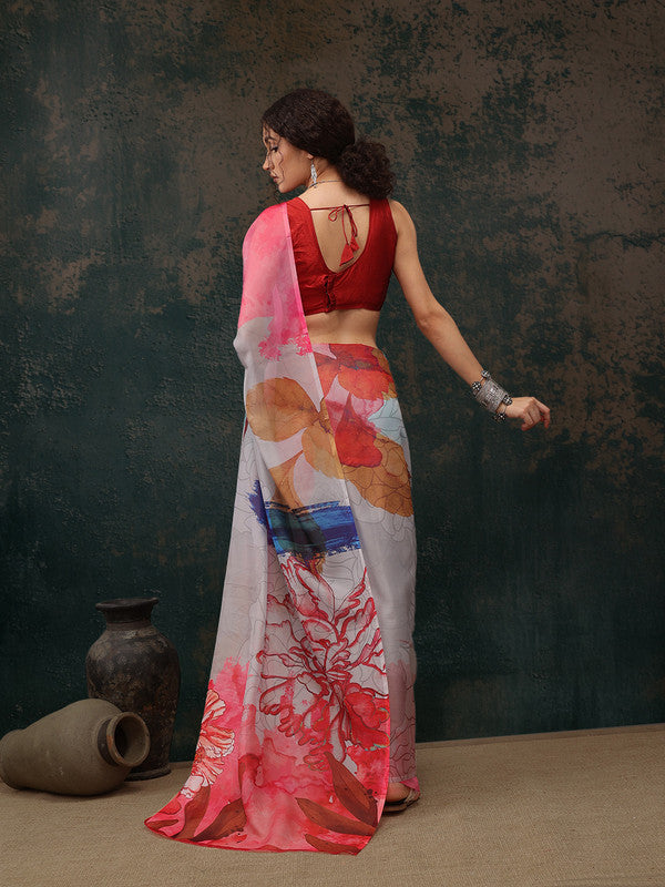 Multicolor Polyester Digital Print Abstract Saree with Unstitched Blouse - Hiral Fashion - Distacart