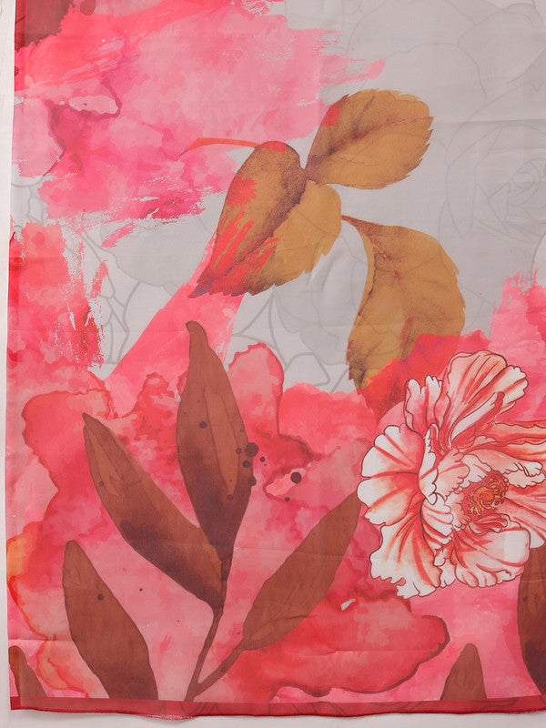 Multicolor Polyester Digital Print Abstract Saree with Unstitched Blouse - Hiral Fashion - Distacart