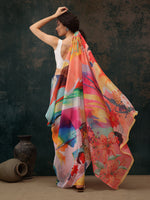 Thumbnail for Multicolor Polyester Digital Print Abstract Saree with Unstitched Blouse - Hiral Fashion - Distacart