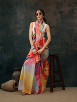 Thumbnail for Multicolor Polyester Digital Print Abstract Saree with Unstitched Blouse - Hiral Fashion - Distacart