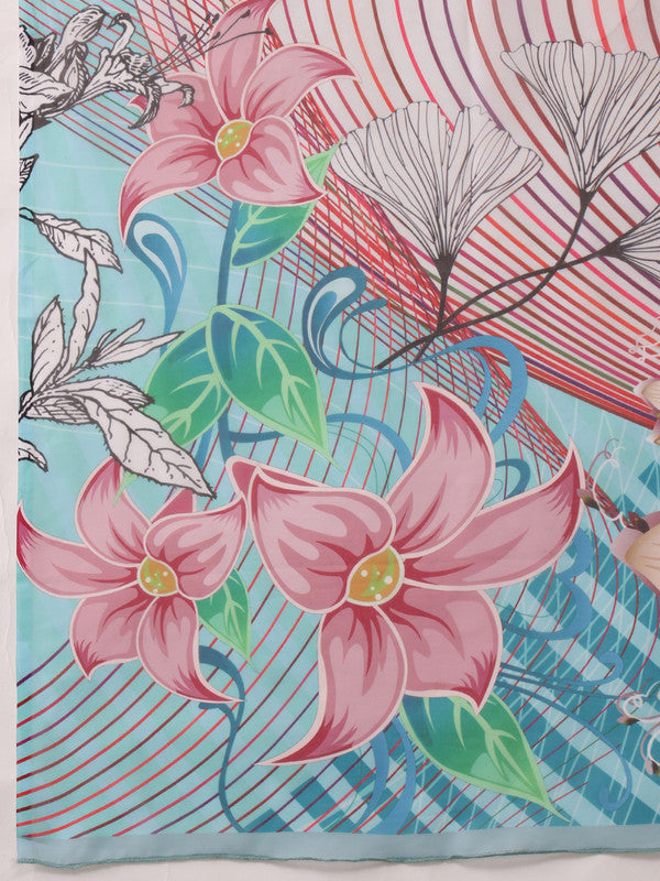 Multicolor Polyester Digital Print Abstract Saree with Unstitched Blouse - Hiral Fashion - Distacart