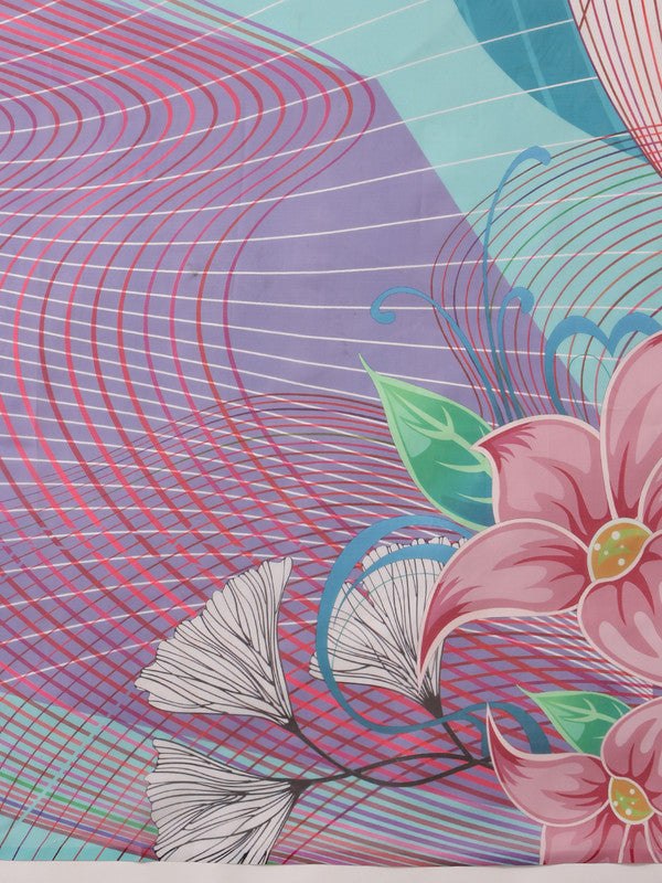 Multicolor Polyester Digital Print Abstract Saree with Unstitched Blouse - Hiral Fashion - Distacart